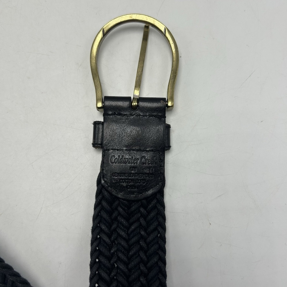 Coldwater Creek Statement Belt Womens S M Braided Black Cotton Leather Trim - Picture 8 of 9